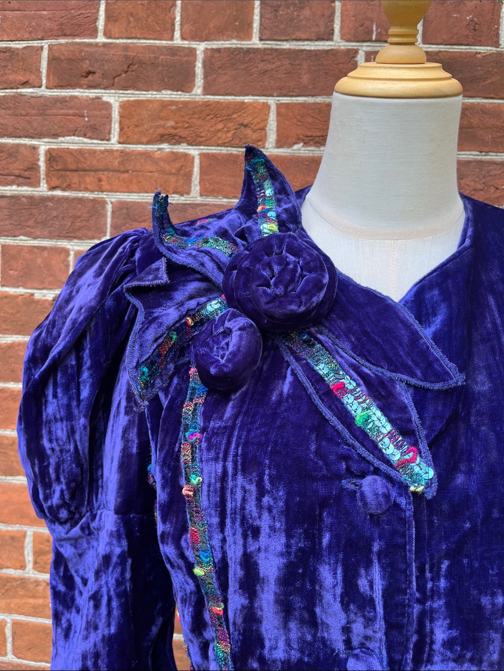 Vintage Deep Purple Crushed Velvet Puff Sleeve Top - Picture 2 of 6